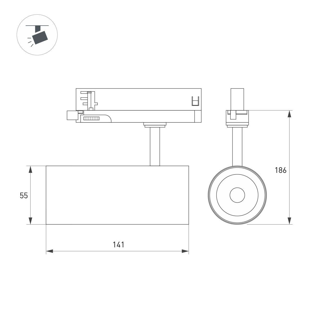 Трековый трехфазный светильник Arlight LGD-GERA-TRUECOLOR-4TR-R55-10W Day4000 CRI98 (Белый, 15 deg, 230V) (IP20 Металл) 059876