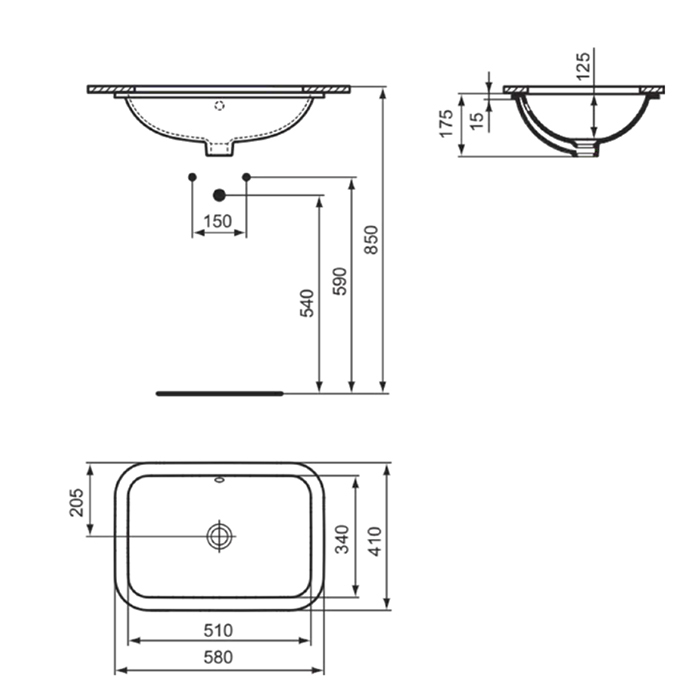 Ideal Standard Connect Раковина 58см., встраиваемая снизу, без отв., цвет: белый