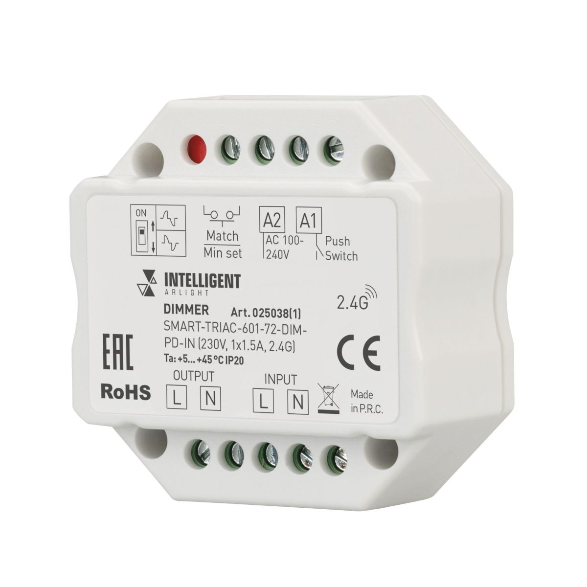 Диммер Arlight SMART-TRIAC-601-72-DIM-PD-IN (230V, 1x1.5A, 2.4G) (IARL, IP20 Пластик) 025038(1)