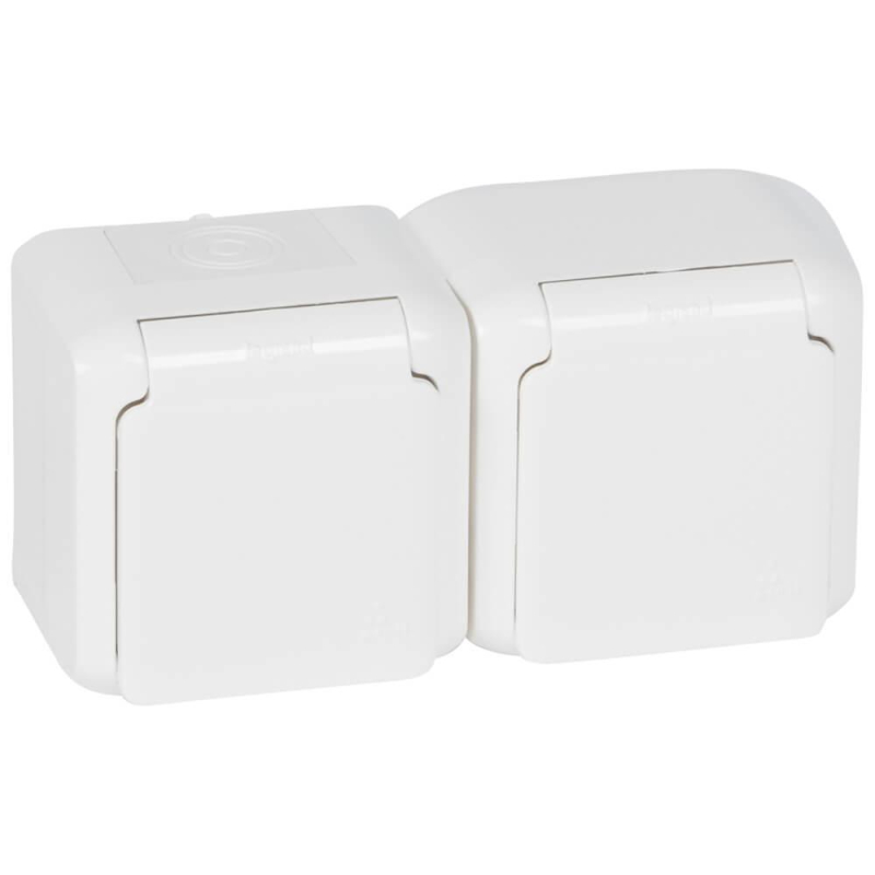 Розетка 2х2К+З Legrand Quteo 16A 250V с/з со шторками крышкой белая 782323