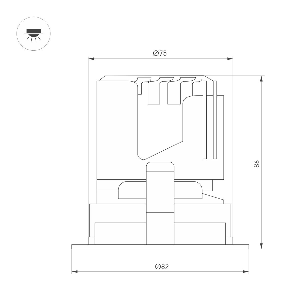 Встраиваемый светильник даунлайт Arlight MS-ARADO-BUILT-R75-12W Warm3000 (WH-WH, 24 deg, 230V) (IP20 Металл) 059107