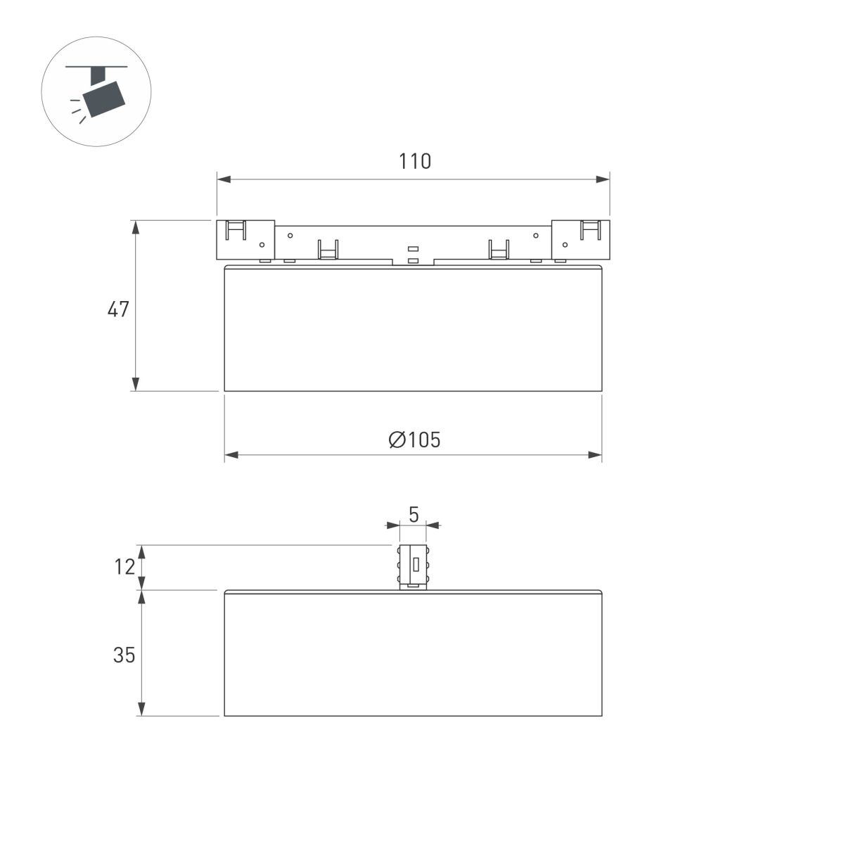 Трековый магнитный светильник Arlight MAG-MICROCOSM-RONDO-R105-10W Warm3000 (BK, 90 deg, 24V) (IP20 Металл) 051776