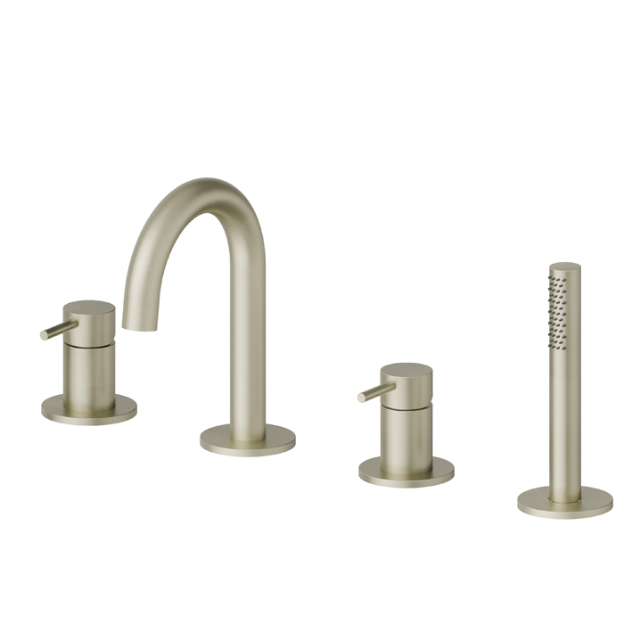 Newform X-Steel 316 Смеситель на борт ванны, 4 отв., с изливом и ручным душем, цвет: PVD brushed pale gold