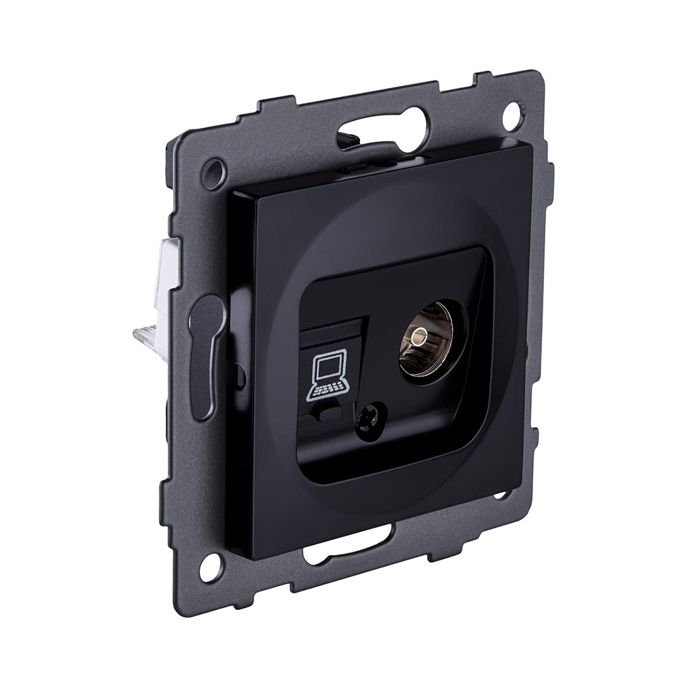 Розетка двойная TV (мама) + RJ45 Cat.6, черный Kollinger REA-012BK для Aspekt, Eleganz, Reflex