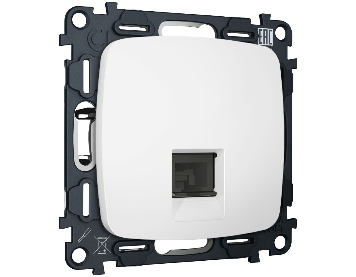 Комплект механизма компьютерной розетки Ambrella Volt RJ-45 (8P8C) CAT6A экранированной с автоматической защитной шторкой OMEGA MO132005 Белый матовый QUANT