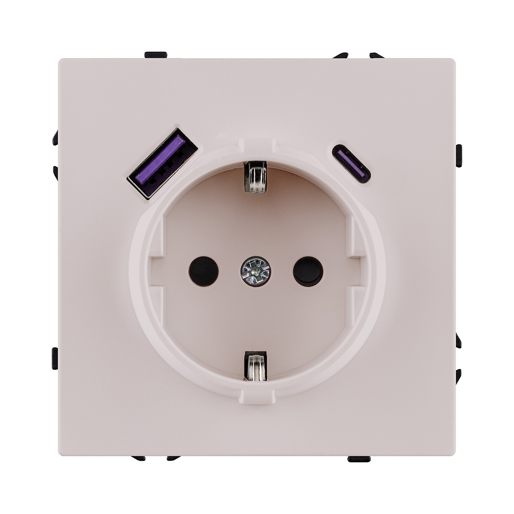 Розетка штепсельная SCHUKO 16A/250 В с USB A+C 20W, кашемир матовый Kollinger Eclipse EC-016CM