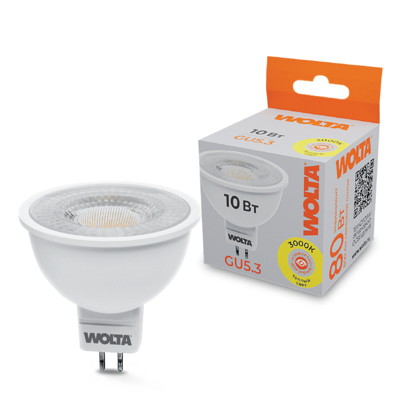 Светодиодная лампа WOLTA 10Вт 3000K GU5.3 матовая WSTD-MR16-220V10W3KGU5.3-L