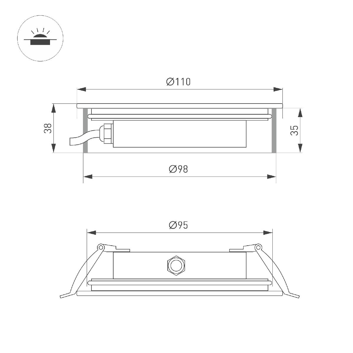 Грунтовый светильник Arlight ART-GROUND-SLIM-R110-6W Warm3000 (SL, 35 deg, 24V) 038163