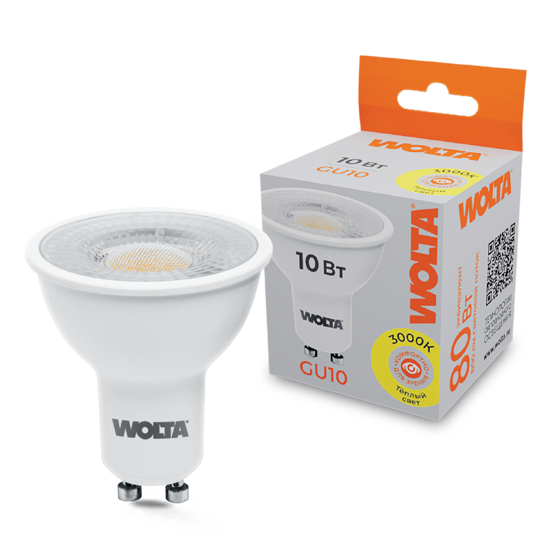 Светодиодная лампа WOLTA 10Вт 3000K GU10 матовая WSTD-PAR16-220V10W3KGU10-L