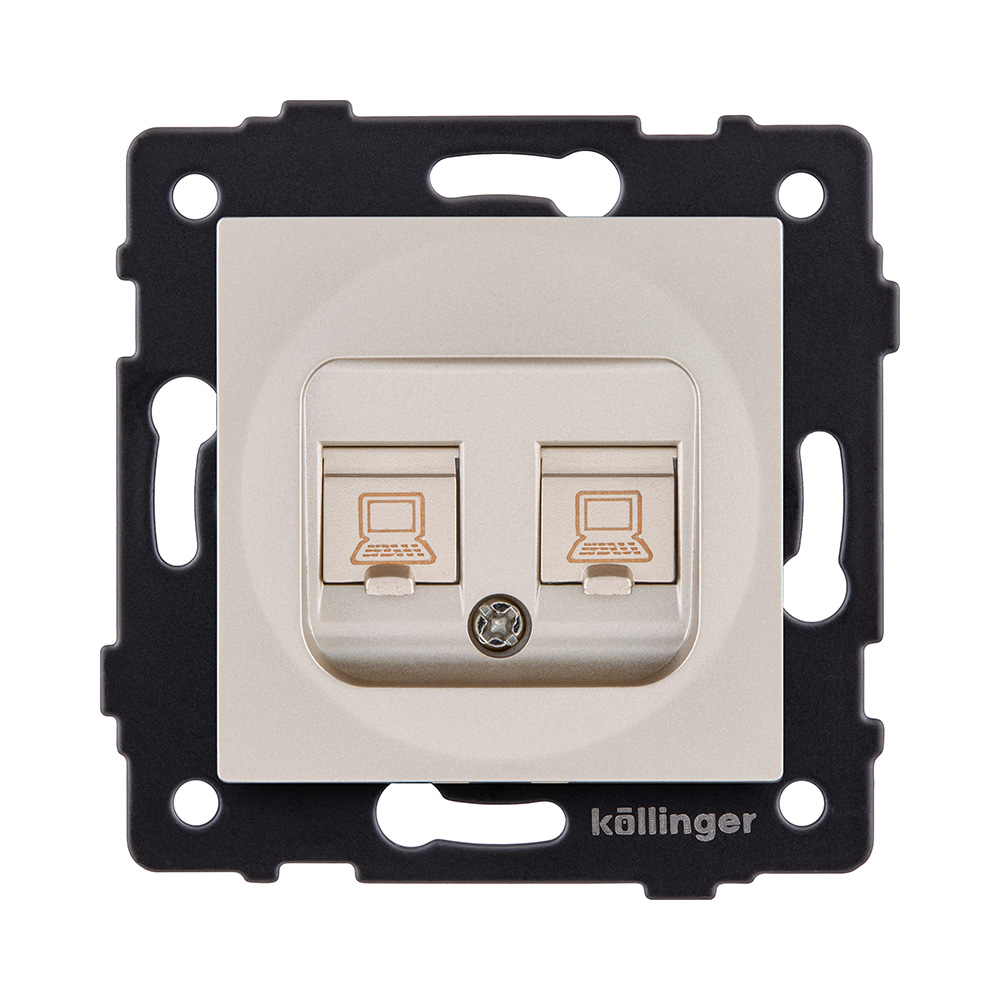 Розетка двойная Ethernet RJ45 Cat.6, золотой Kollinger REA-019GD для Aspekt, Eleganz, Reflex