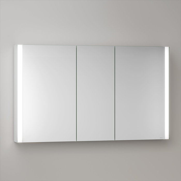 Keuco Somaris Зеркальный шкаф, 120x71x12.8см., 3-дверный двустор. зеркало, P 44 c плавным закр., корпус: алюминий серебристый цвет