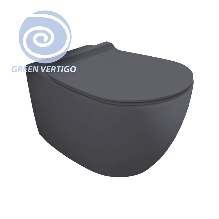 Simas Vignoni Унитаз подвесной 56х36,5см., безободковый, смыв TORNADO (green vertigo), цвет: antracite matt