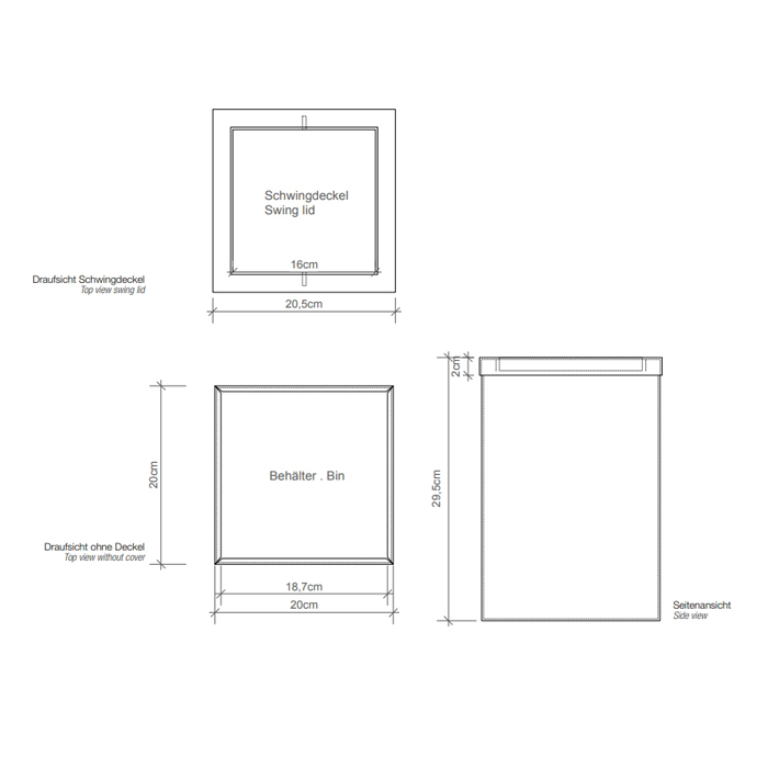 Decor Walther DW 113 Корзина для бумаги 20x20x30см, с крышкой, напольная, цвет: сталь полированная