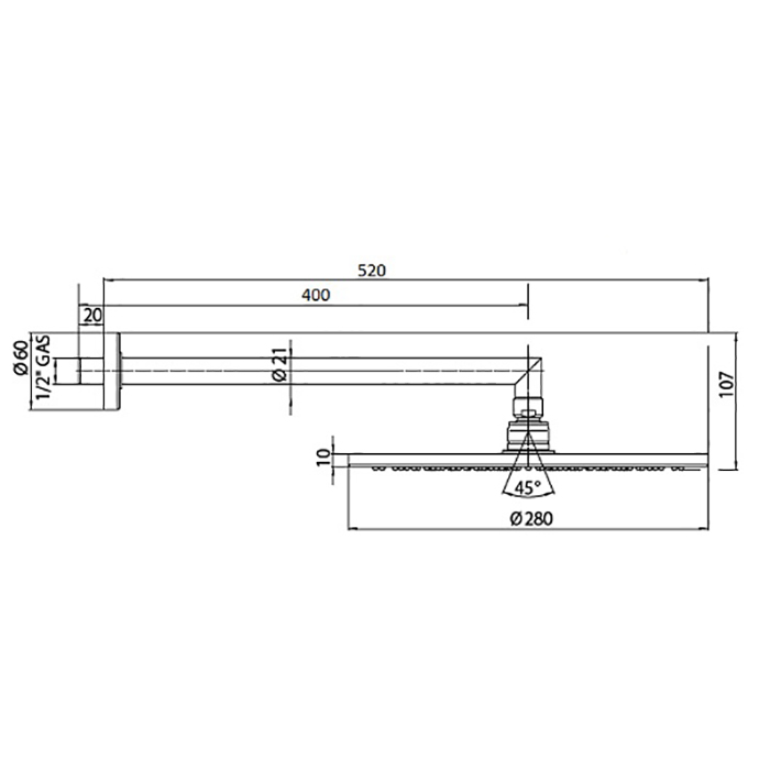 Bossini Верхний душ Cosmo Ø 280 mm с кронштейном 400 mm, черный матовый