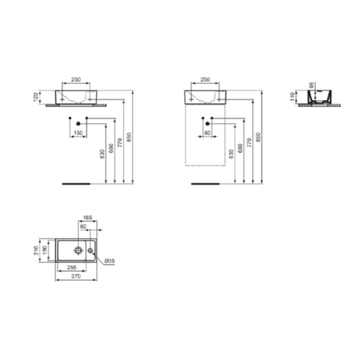 Ideal Standard i.life S Раковина 37х21xh12см., подвесная, с 1 отв., Dx, без перелива, цвет: белый глянец