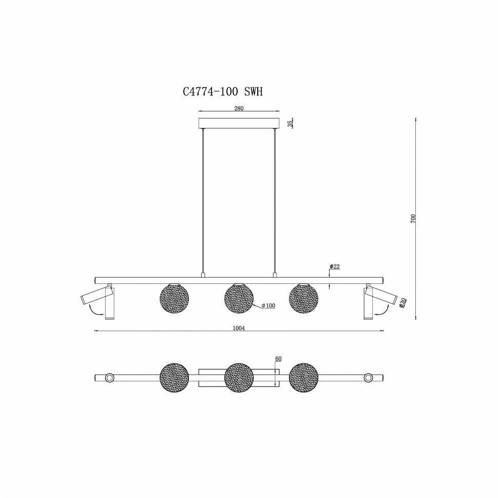 Подвесная люстра iLedex Telescope C4774-100 SWH