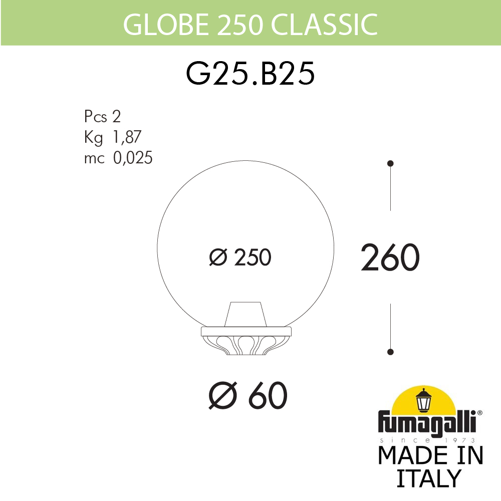 Уличный светильник на столб Fumagalli GLOBE 250 Classic G25.B25.000.VXE27