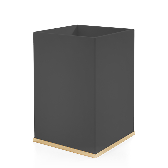 3SC Mood Deluxe Black Ведро, без крышки, 20х30х20 см, композит Solid Surface, цвет: чёрный матовый/золото 24к.