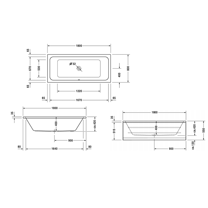 Duravit D-Code Ванна акриловая 180х80x40см , встраиваемая, с 2 наклонами для спины, выпуск центральный, цвет: белый