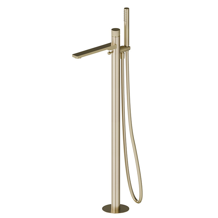 Newform Steel Line Смеситель для ванны, напольный, с ручным душем, цвет: PVD Brushed pale gold