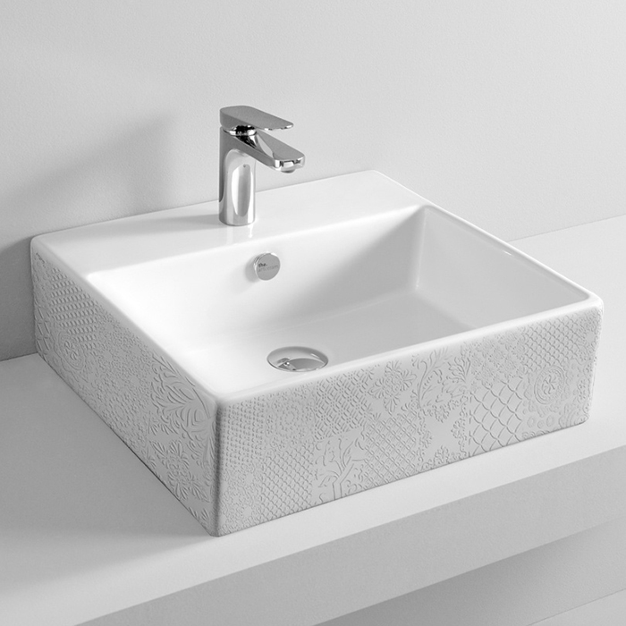 Artceram Quadro Раковина 50х48 см, 1 отв., с переливом, цвет: белый глянцевый, декор: Cementina