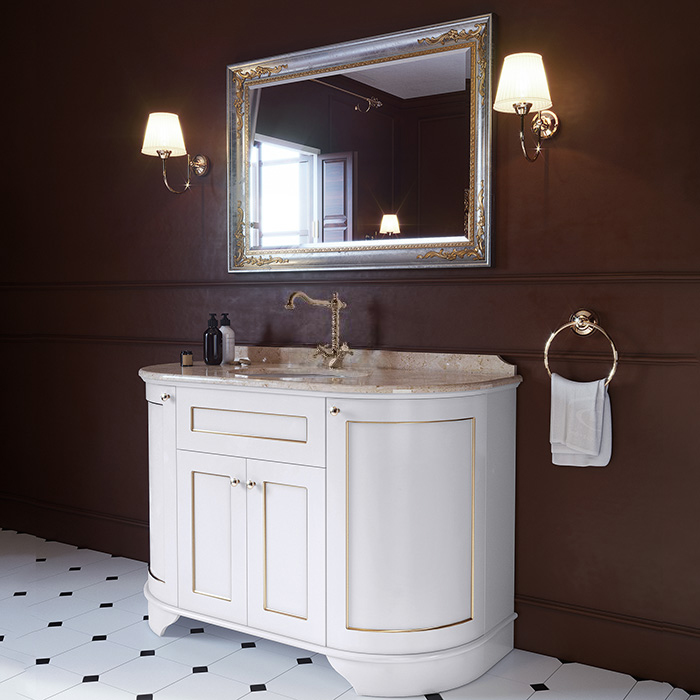 TW York Nuovo Комплект мебели с мраморной столешницей с 1 отв., 130см, напольный, цвет: белый / золото, мрамор: diano