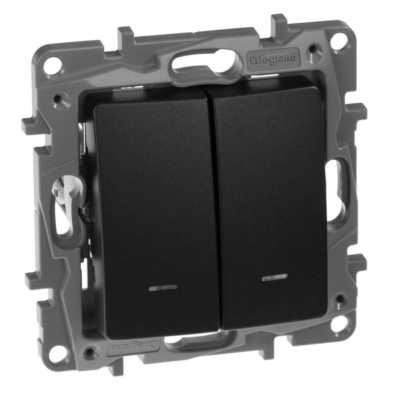 Выключатель двухклавишный Legrand Etika с подсветкой 10A 250V антрацит 672604