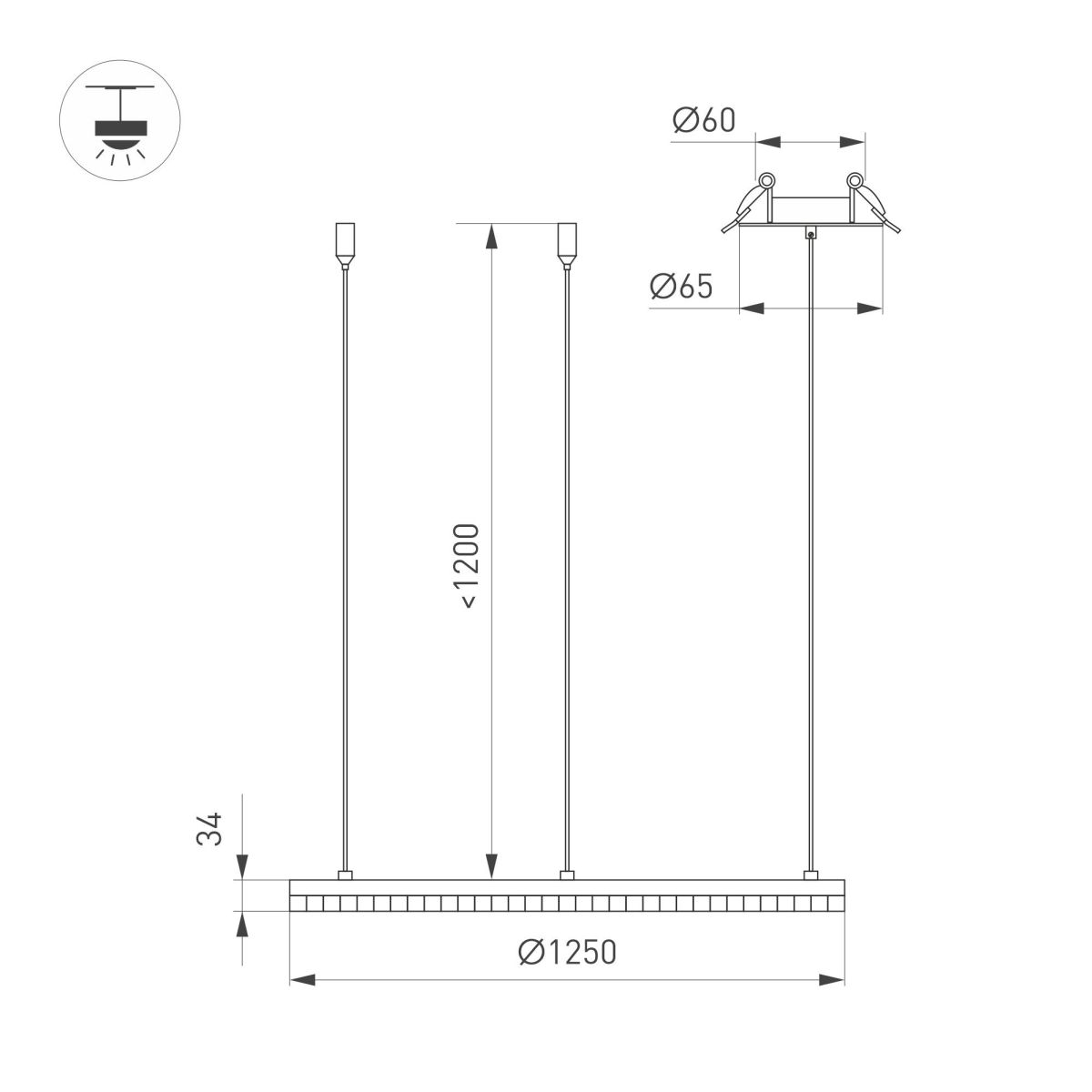 Подвесная люстра Arlight SP-DIAMOND-R1250-80W Warm3000 (WH, 45 deg, 230V, TRIAC) 055264
