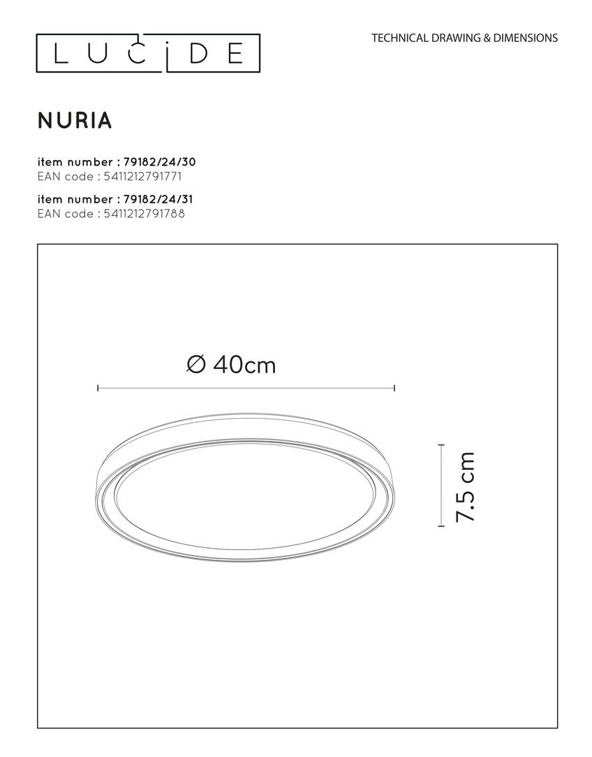 Потолочный светильник Lucide Nuria 79182/24/31