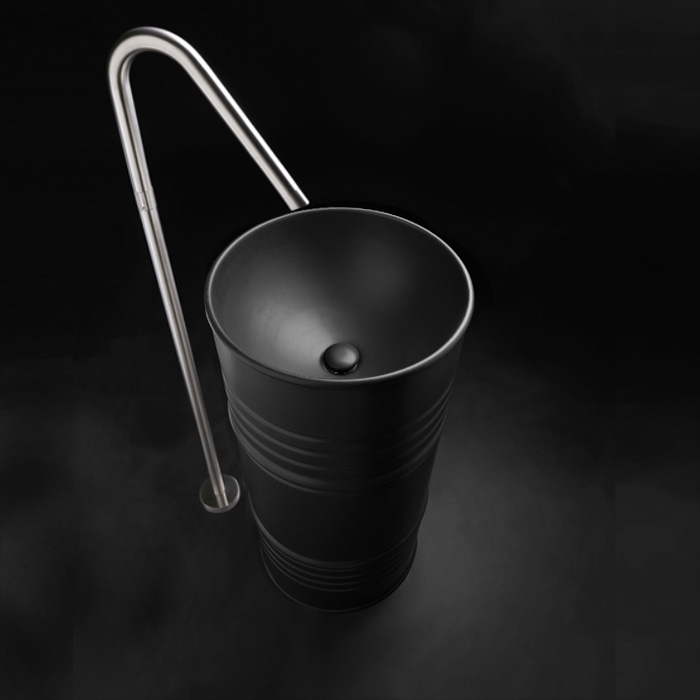 Kerasan Artwork Barrel Раковина 45x90 см, без отв., напольная, слив в стену, цвет: черный матовый