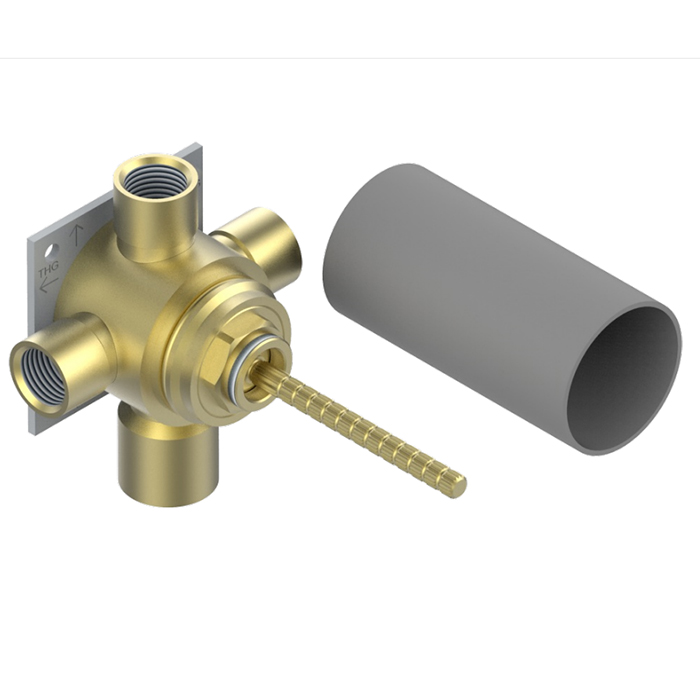 THG Wall mounted 4-way diverter with ceramic cartridge for concealed installation- 1 inlet 3/4" and 3 outlets 1/2" with stop position, without trim
