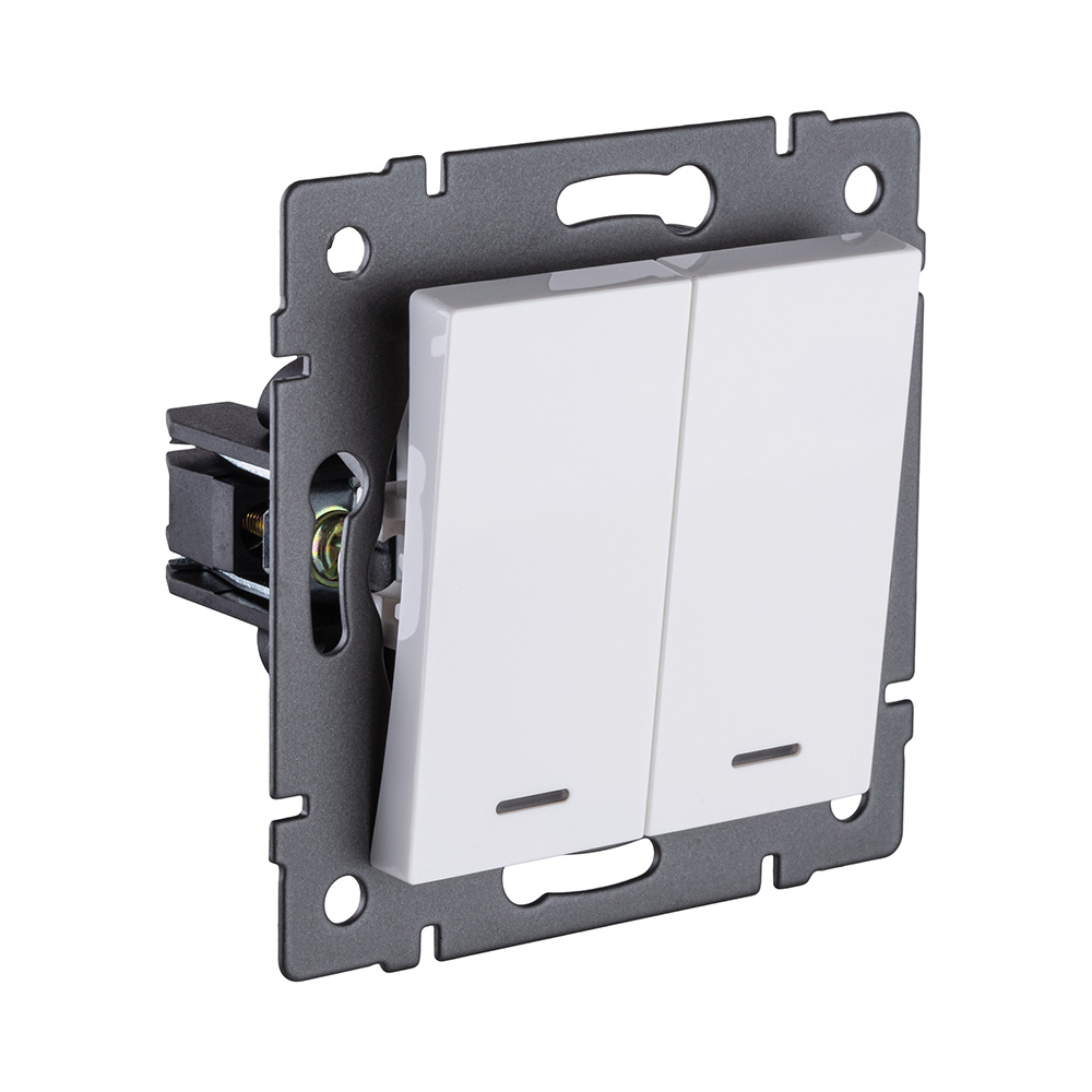 Выключатель 2-клавишный проходной 10А/250В с LED подсветкой, белый Kollinger REA-S-010WH для Aspekt, Eleganz, Reflex