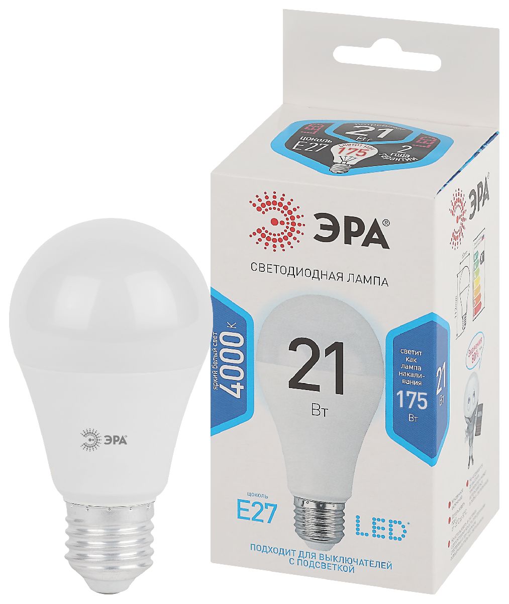 Лампа светодиодная Эра E27 21W 4000K LED A65-21W-840-E27 Б0035332