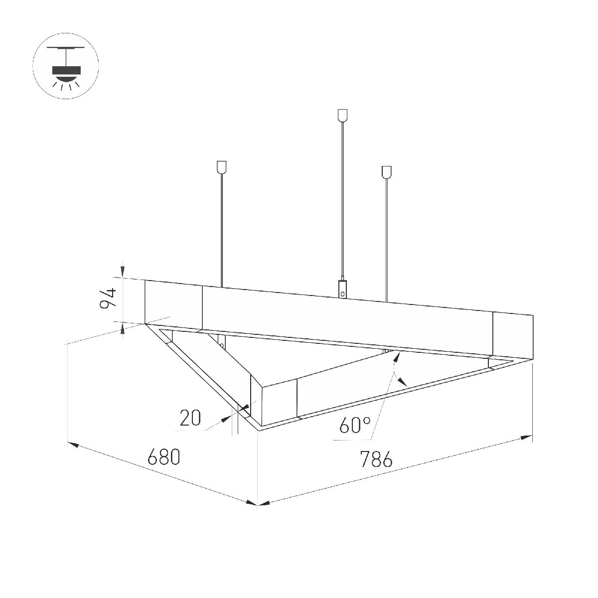 Подвесной светильник Arlight ALT-LINEAIR-TRIANGLE-FLAT-UPDOWN-DIM-785-85W Warm3000 035703