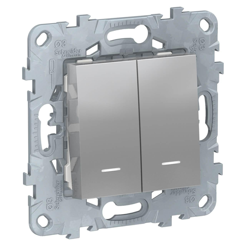 Переключатель двухклавишный с подсветкой Schneider Electric Unica New NU521330N