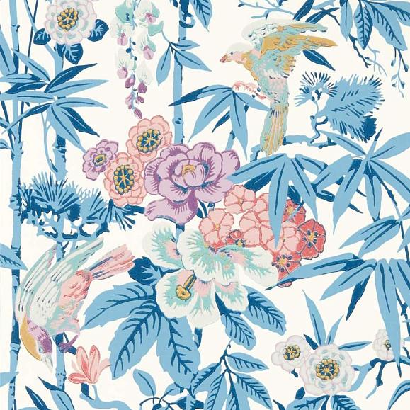 Обои Sanderson 217129 Bamboo & Birds China Blue /Lotus Pink