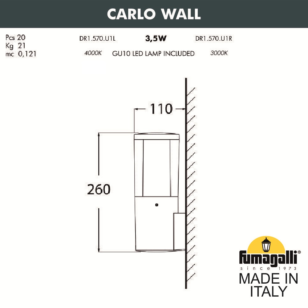 Уличный настенный светильник Fumagalli Carlo DR1.570.000.WXU1L