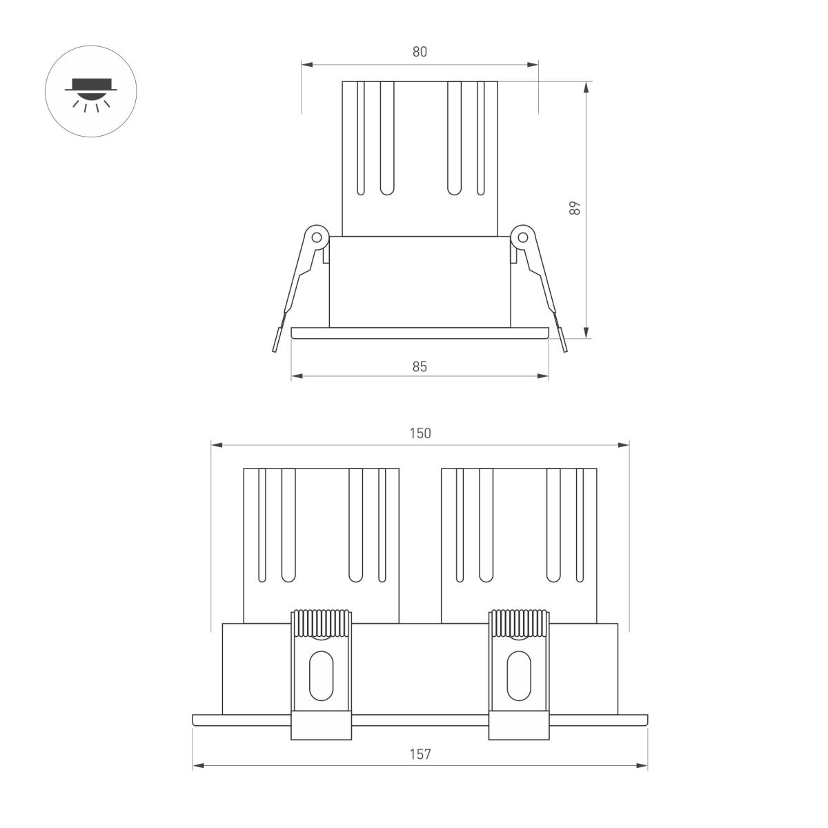 Карданный светильник Arlight MS-FLOW-BUILT-S157x85-2x12W Day4000 (WH, 55 deg, 230V) (IP20 Металл) 055934