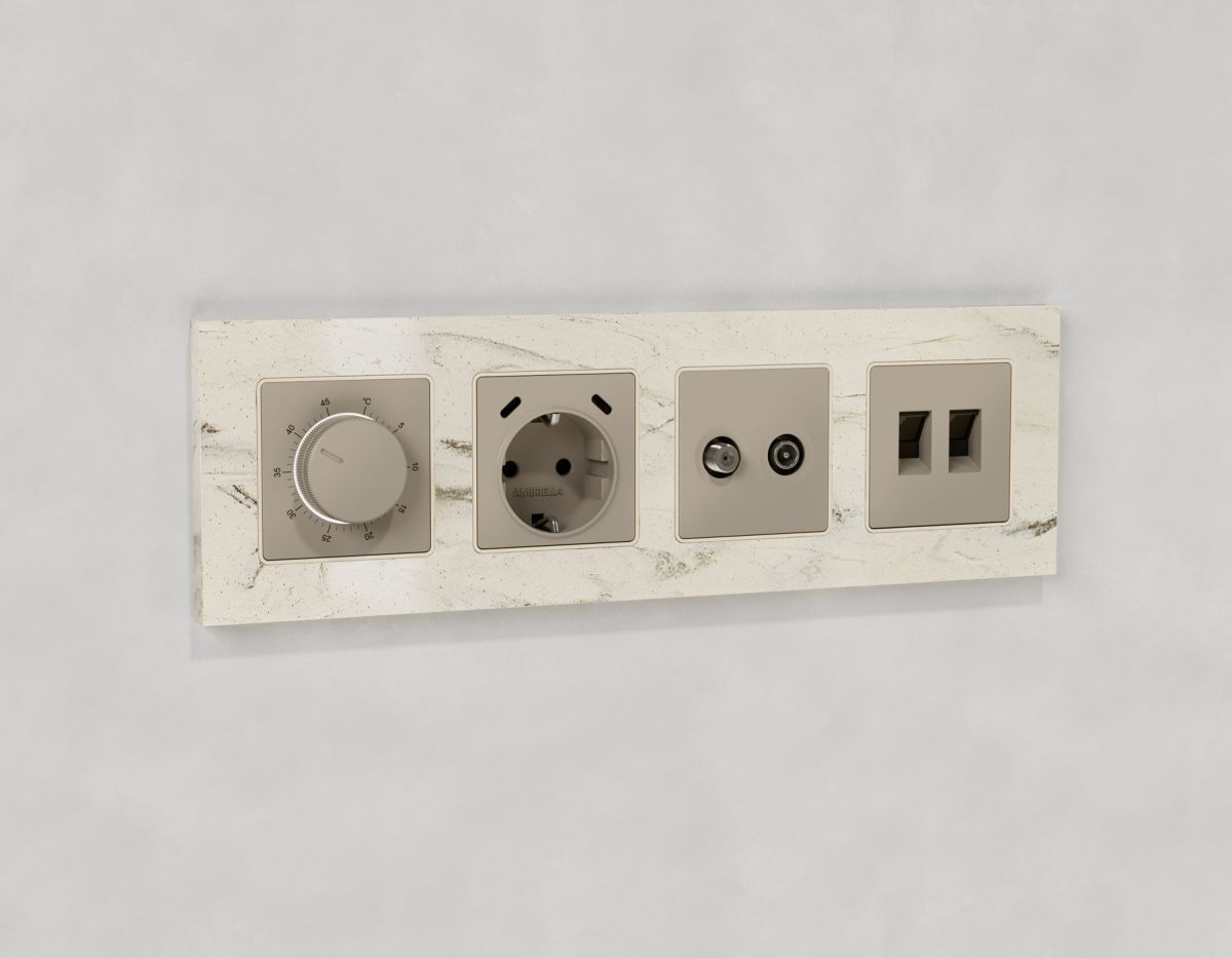 Комплект механизма компьютерной двойной розетки RJ-45 с автоматической защитной шторкой Alfa Серо-бежевый матовый Quant Ambrella Volt MA372110 (AP3721, VM189)