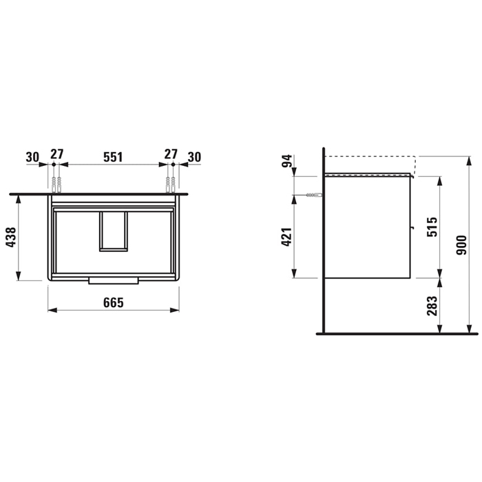 Laufen Base Тумба подвесная 70x46.5см, с раковиной, с 2 выдвиж. ящиками, цвет: белый глянцевый