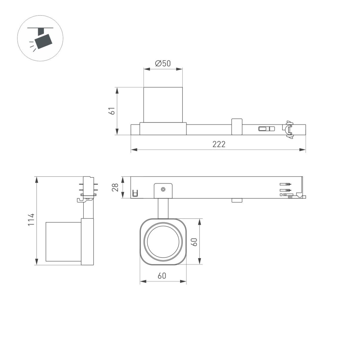 Трековый трехфазный светильник Arlight LGD-DIAFILM-4TR-R60-10W Warm2700 (WH, 38 deg, 230V) (IP20 Металл) 061488