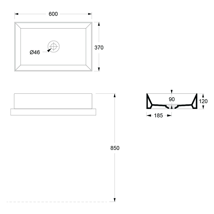 Alice Spy Rectangular Раковина 60x38х12см., накладная, без отв., цвет: чёрный матовый