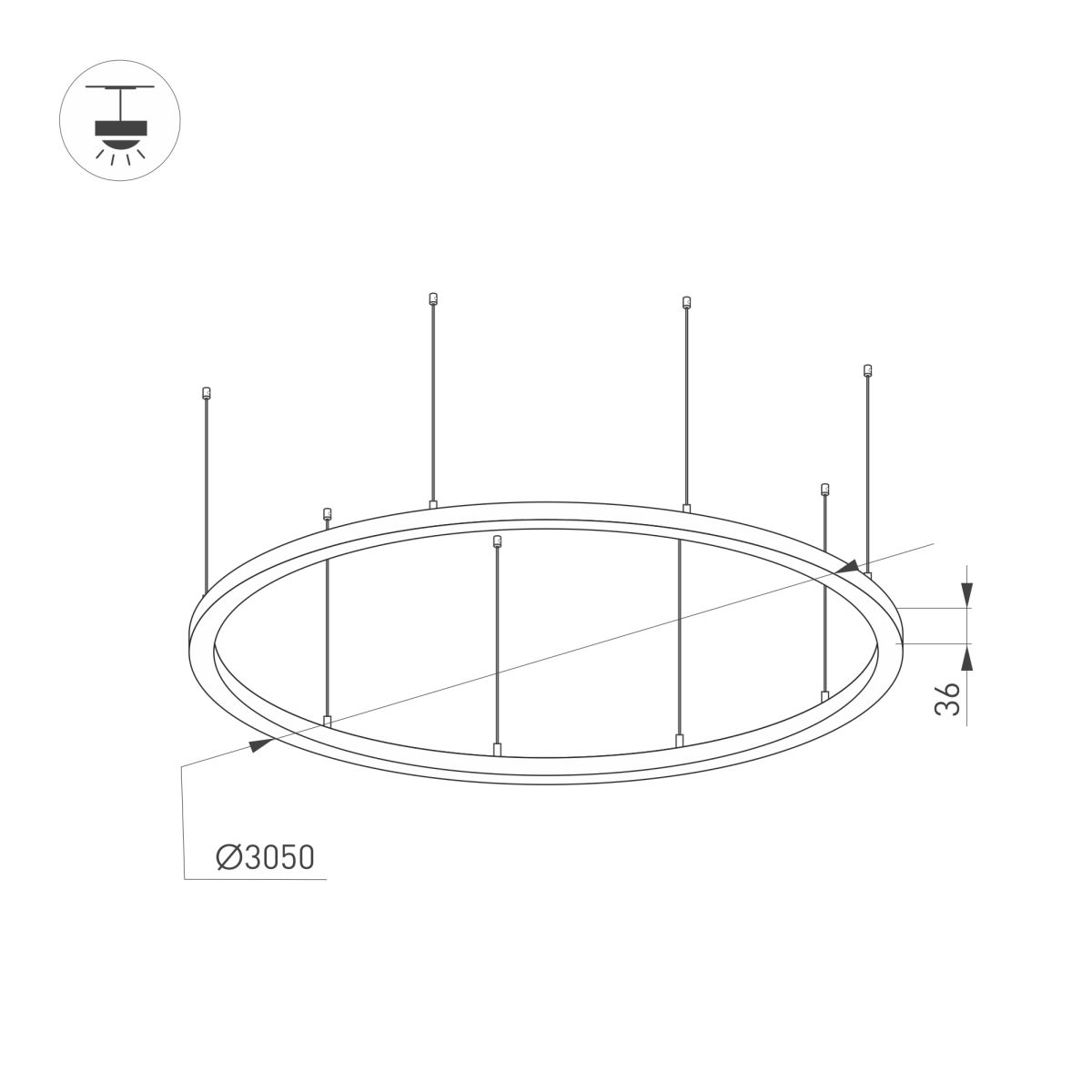 Светильник Arlight SP-LINE-HANG-ARC-O3535-D3000-204W Day4000 (WHITE, 230V) (Металл) 034077(2)