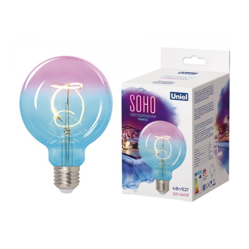 Лампа светодиодная филаментная (UL-00005892) Uniel E27 4W 2250K синяя LED-SF01-4W/Soho/E27/CW BLue/Wine GLS77TR