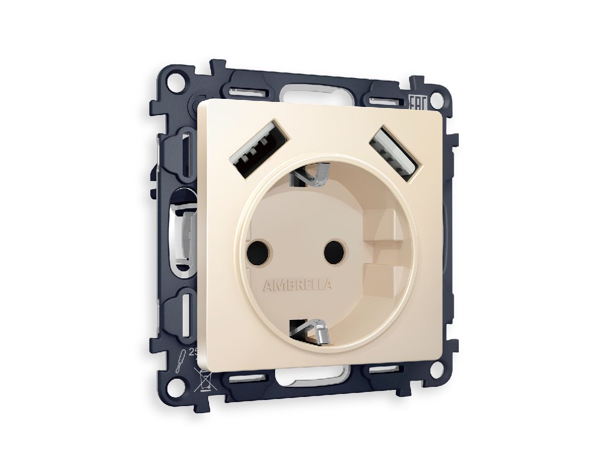 Комплект механизма розетки 2USB A+A 18W (быстрая зарядка) с/з Ambrella Volt Alfa MA329010