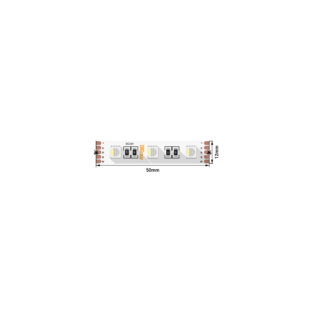 Светодиодная лента SWG Standard 24В 5050 19,2Вт/м RGB+2700K 5м IP20 SWG560-24-19.2-RGB+WW-M 018658