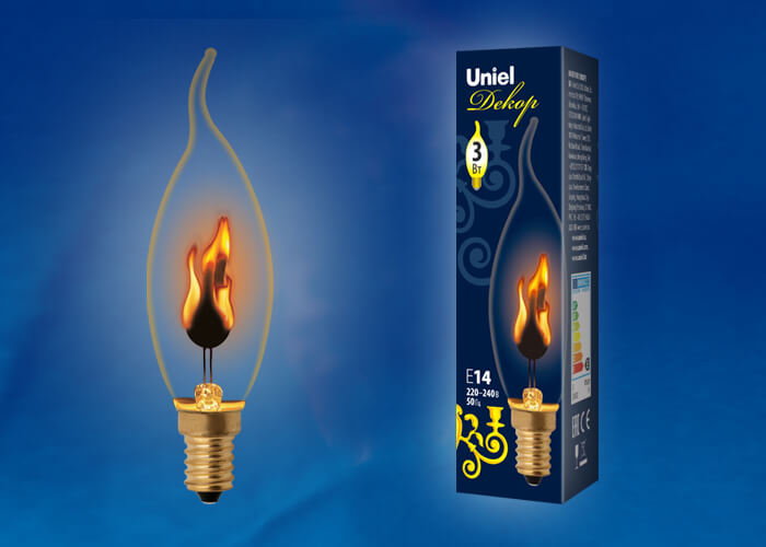 Лампа декоративная (UL-00002982) Uniel E14 3W золотистая IL-N-CW35-3/RED-FLAME/E14/CL