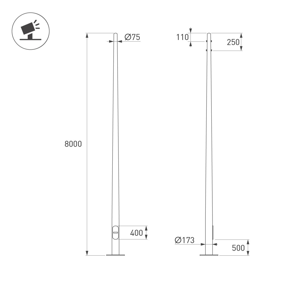 Опора фланцевая Arlight OXOR-OK-D75-L8000 (BK) (Сталь) 061159