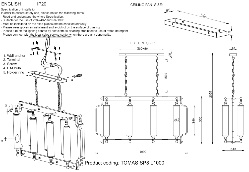Подвесная люстра Crystal Lux TOMAS SP8 L1000 BRASS