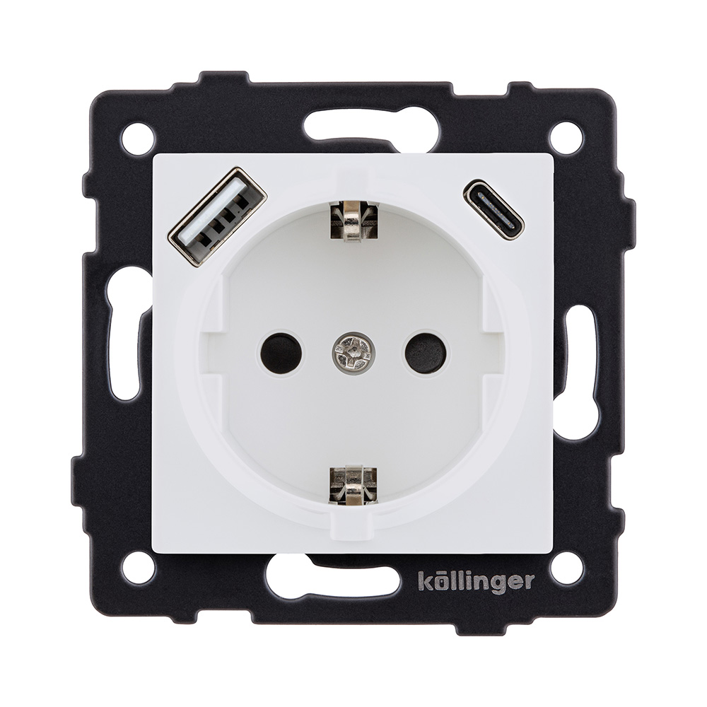 Розетка штепсельная SCHUKO 16A/250 В с USB A+C 20W, белый матовый Kollinger REA-004WM для Aspekt, Eleganz, Reflex